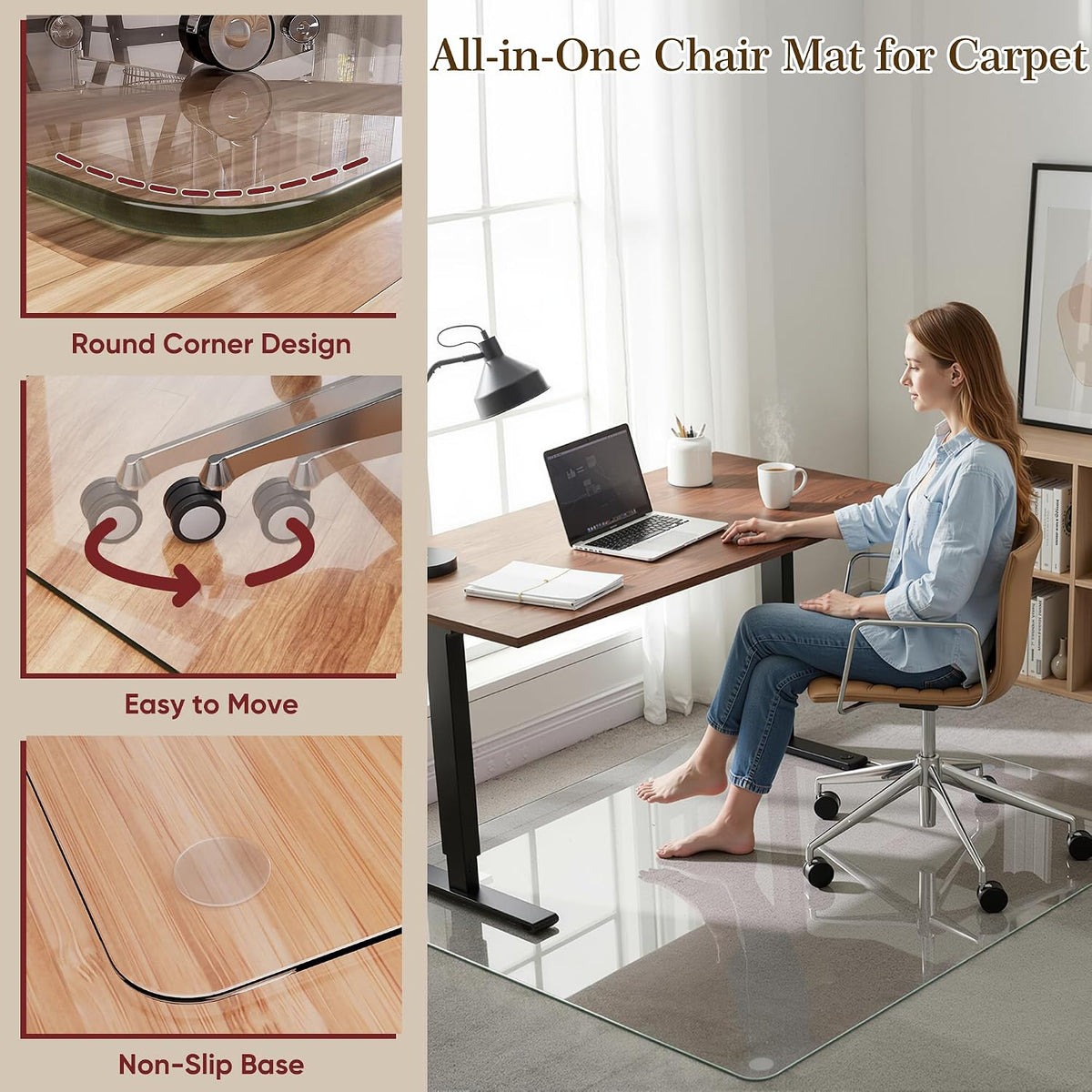 30"x55" Tempered Glass Office Chair Mat for Carpet & Hardwood Floor