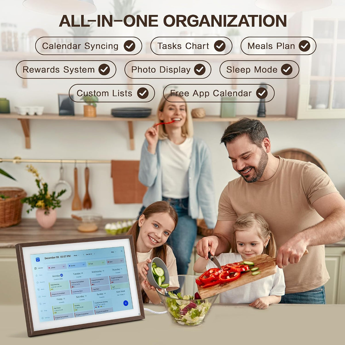 10.1 Inch Digital Calendar, Smart Electronic Calendar with HD Touch Screen - Digital Family Planner with Chore Chart, Meal Planner & Photo Frame, Multi-Calendar Sync