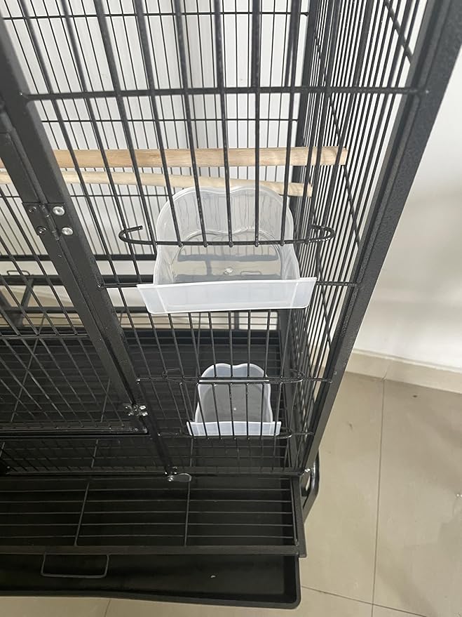 53'' Wrought Iron Birdcage with Detachable Rolling Stand & Feeder, Large Bird Cage with Secure Lock & Slide-Out Tray, Indoor Outdoor Bird Cage on Wheels,Parrot Cages for Parakeets, Pigeons, Black