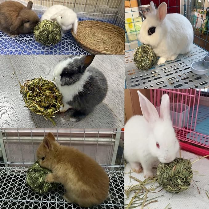 Rabbit Chew Ball Timothy Grass Grinding Small Animal Activity Play Chew Toys for Bunny Rabbits Hamster Guinea Pigs Gerbils (Pack of 2)