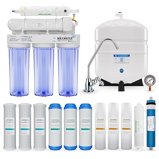 Max Water 5 Stage 100 GPD Reverse Osmosis Water Filtration System + Faucet-B +