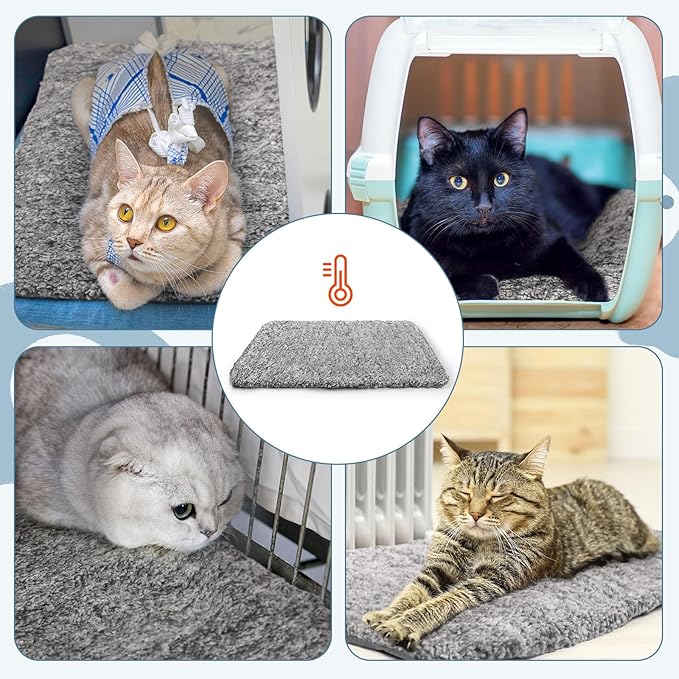 6 Pack Self Warming Cat Pads 18 x 24 Inch Self Heating Dog Mats Extra Warm Thermal Pet Bed Washable Pet Crate Mat Blanket Removable Cover Non Slip for Indoor Outdoor (Grey)