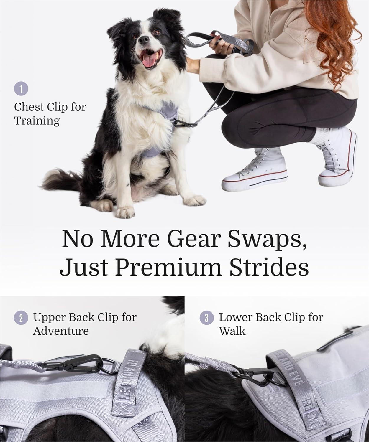2025 New Edition, Fei & Eve MagEase Dog Harness - 3-Second Magnetic Buckles | 3-Point No-Pull Control | Heavy-Duty 900D Nylon | Dual Safety Handles | Breathable Mesh | Adjustable Fit | Medium, Gray