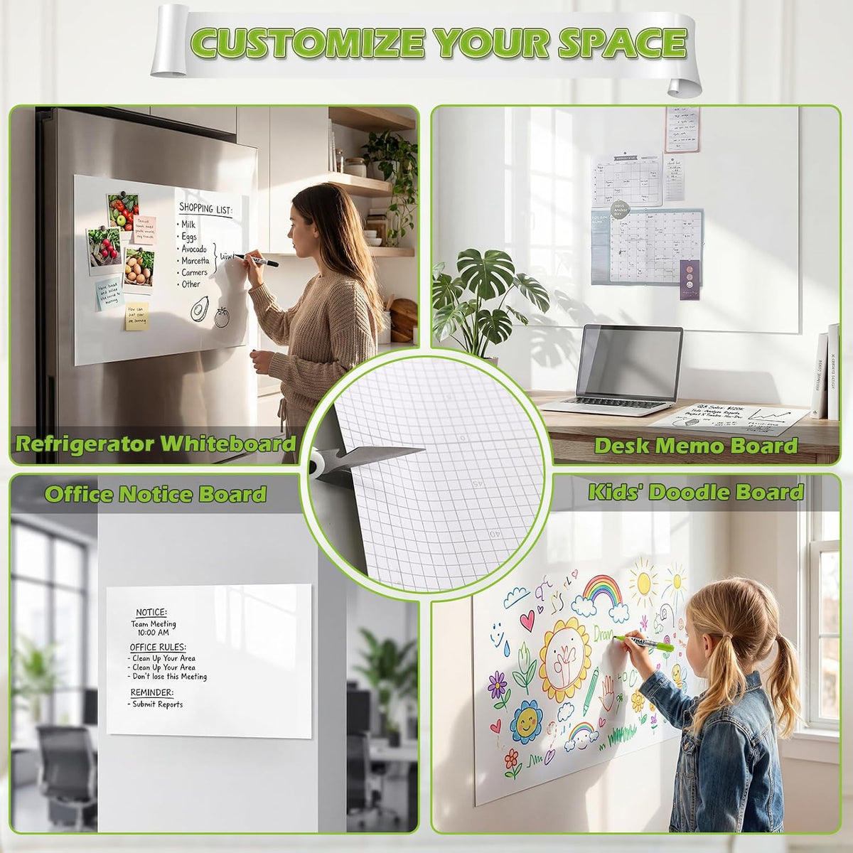 AFMAT Whiteboard Sticker for Wall, 4x8ft White Board Paper, Super Sticky Dry Erase Wallpaper, Peel and Stick Dry Erase Board with 20 Markers, No Ghosting Whiteboard Paper for Home Office Classroom