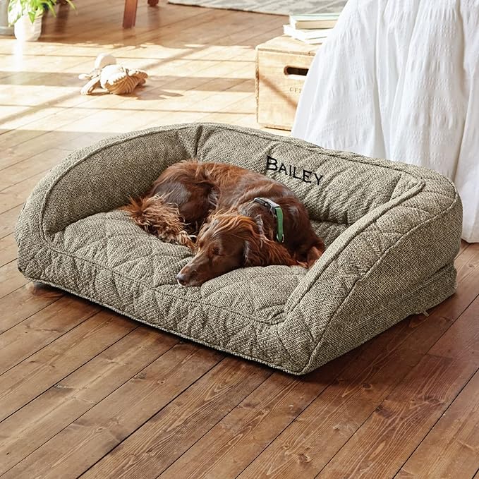 Orvis ComfortFill-Eco Bolster Dog Bed - Plush Rectangular Dog Beds with Three-Sided Bolster for Leaning, Charcoal Chevron - XL