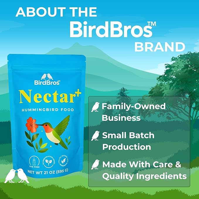 BIRDBROS Hummingbird Nectar Powder Nectar+ Hummingbird Food for Feeders – All-Natural, Dye-Free, No Boil, Easy Mix – Pure Cane Sugar, Hummingbird Feeder Refill, Made in USA – Makes 96 oz