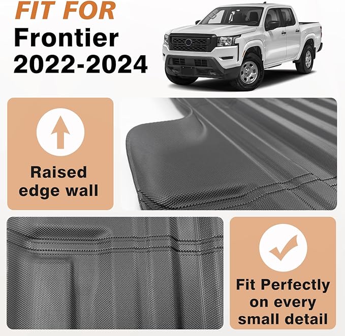 TripleAliners Truck Bed Mat Compatible with Nissan Frontier 2022 2023 2024 2025 2026 Accessories Crew Cab 5FT Vehicle Perfectly Flush All Weather Protection TPE Heavy Duty Pickup Car Bed Cargo Mat