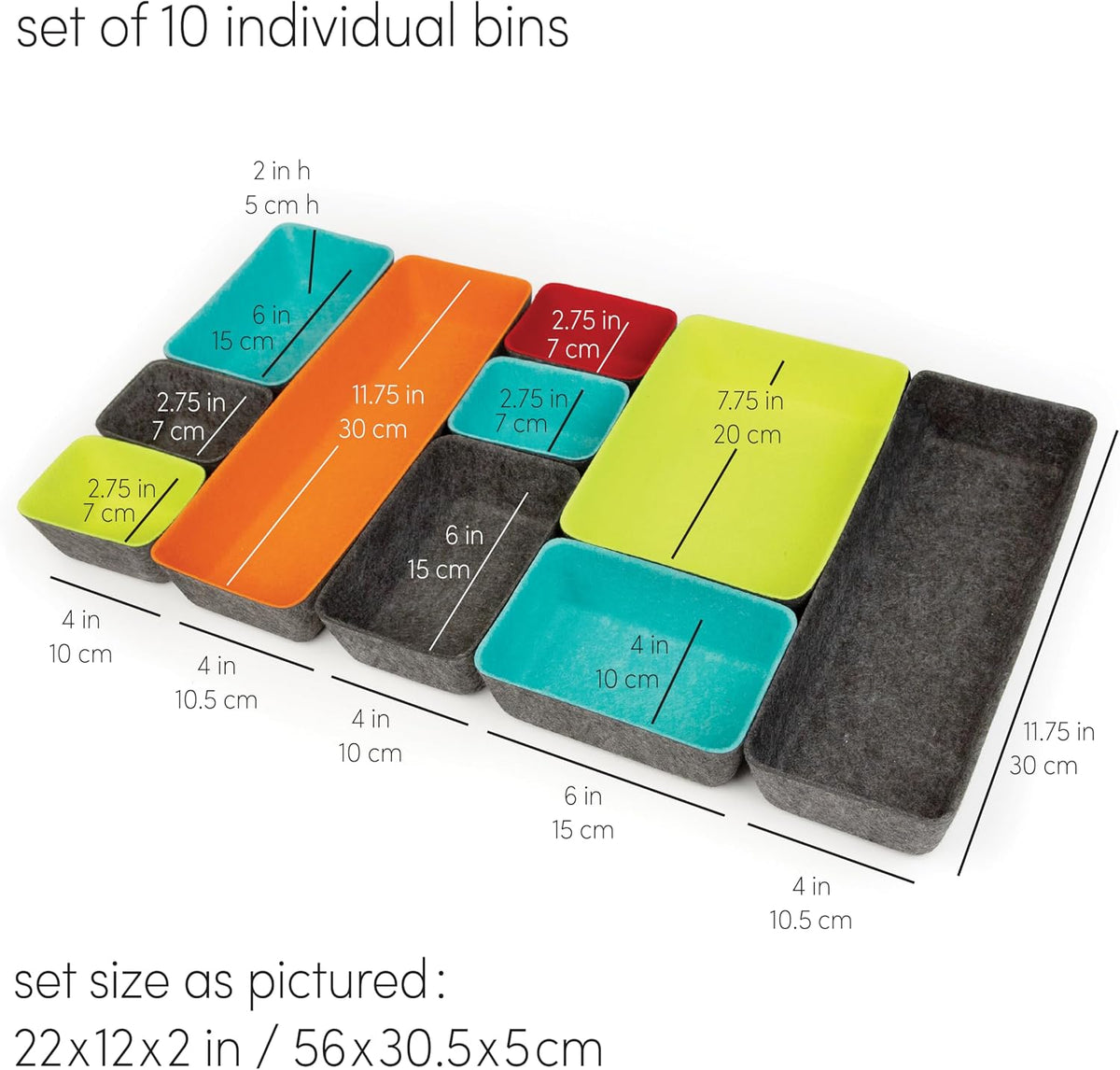 Three by Three Seattle Recycled Felt Storage Bins, Set of 10 (Multicolor)