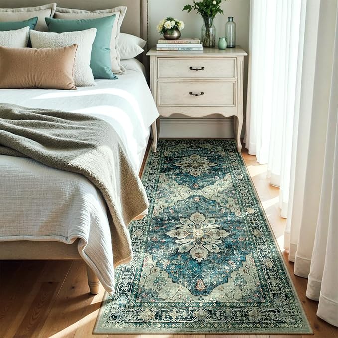 RELEANY Area Rugs Runner 3'x7' Washable Non-Slip, Floral Vintage Distress