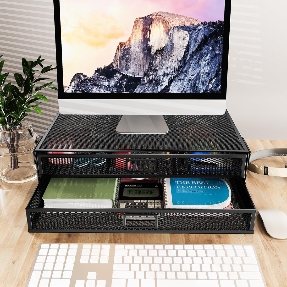 Under Desk Drawer Organizer No Drilling 2 Slide Out Drawer Under Table Storage Drawer Clamp On Under Desk Management Drawer Organizer Suitable for Home and Office