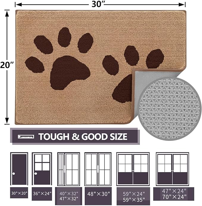 Buganda Dog Door Mat for Muddy Paws, Absorbent Dirt Trapper Washable Indoor Doormats, Non Slip Low-Profile Mud Mat for Dogs, Front Entrance Doormat for Inside Floor (40x32 Inches, Beige)