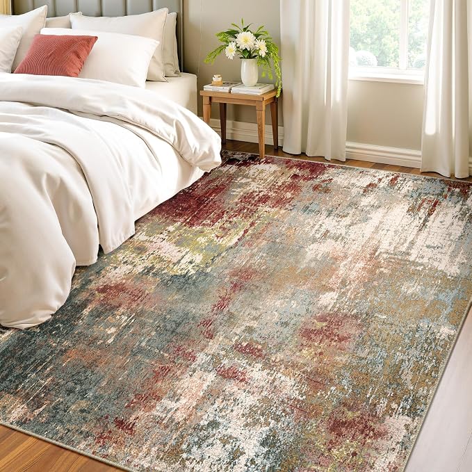 RELEANY Washable Area Rugs 4'x5' Non-Slip Modern Abstract Soft