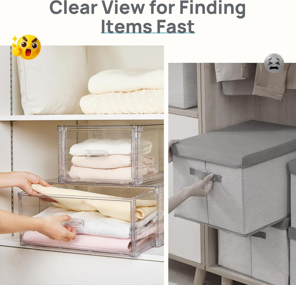 Vtopmart 2 Pack Large Clear Stackable Storage Drawers for Closet, 23QT
