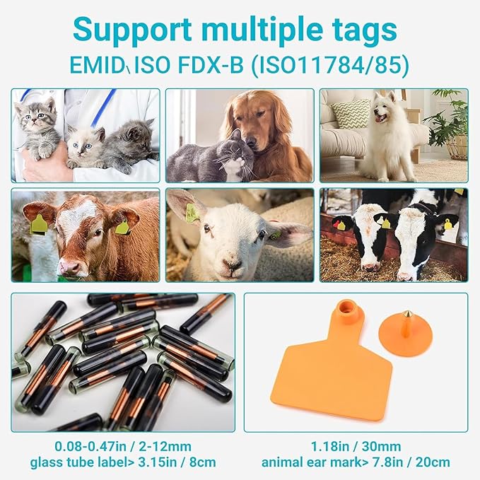 Zunate Portable Handheld Pet Microchip Scanner, Bluetooth & USBC Animal Chip Reader with 128 Data Storage, Supports EMID FDXB ISO11784/85, Fast <100ms Reading