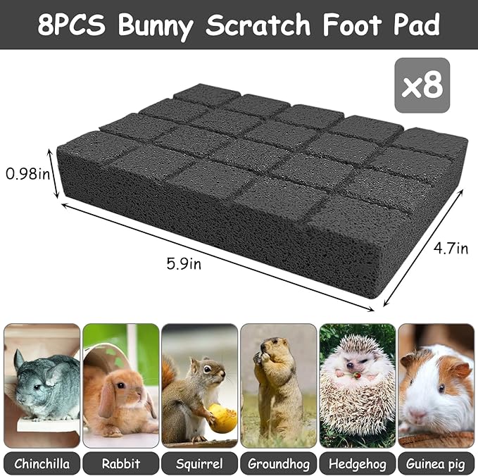 Hamiledyi 8PCS Rabbit Scratching Pads Bunny Lava Grinding Claw Pads Small Animal Foot Pads Hamster Scratch Board Chew Toys for Gerbil Chinchilla Hedgehog Guinea Pig Cage Accessories