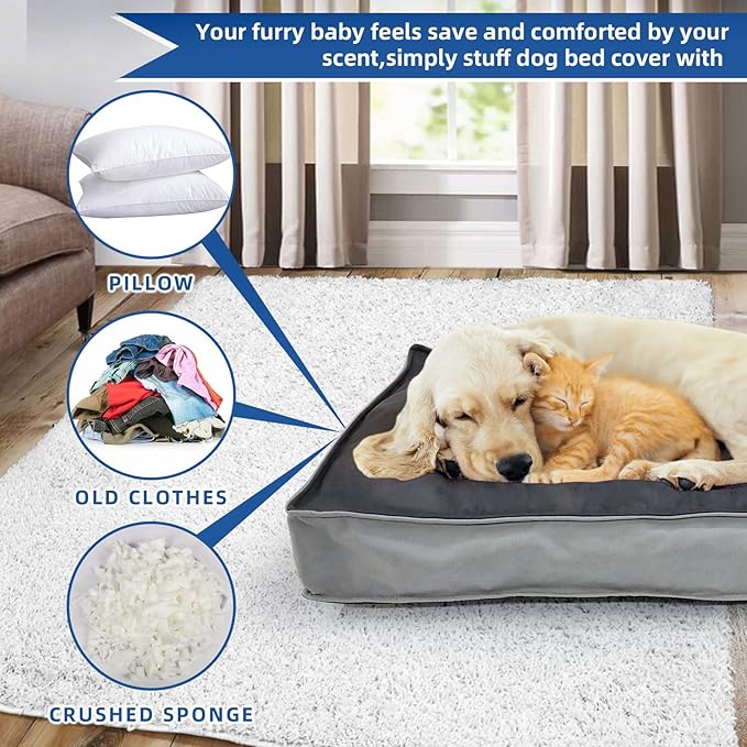 Dog Bed Cover, Comfortable and Quiet Dog Bed Covers for Pet Mat Bed,Washable Removable Cover，Faux Leather Pet Nest, 35" L x 22" W x 3" H ，Cover Only