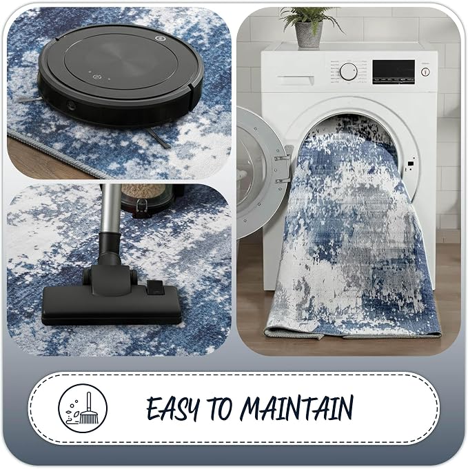 2x5 Blue Rug Runners for Hallways Kitchen Non Slip Washable Entryway Runner Rugs