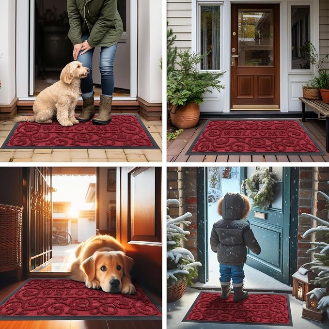 Smiry Welcome Door Mat Outside Entrance, Heavy Duty Trap Dirt and Moisture Easy