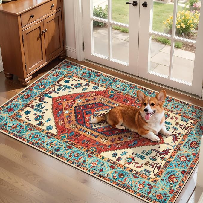 SERISSA 2x4 Boho Rugs for Entryway, Washable Non-Slip Kitchen Runner Rug