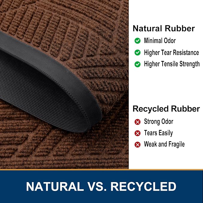 Smiry Front Door Mat Outside Entrance, Heavy Duty Sturdy Natural Rubber Doormat