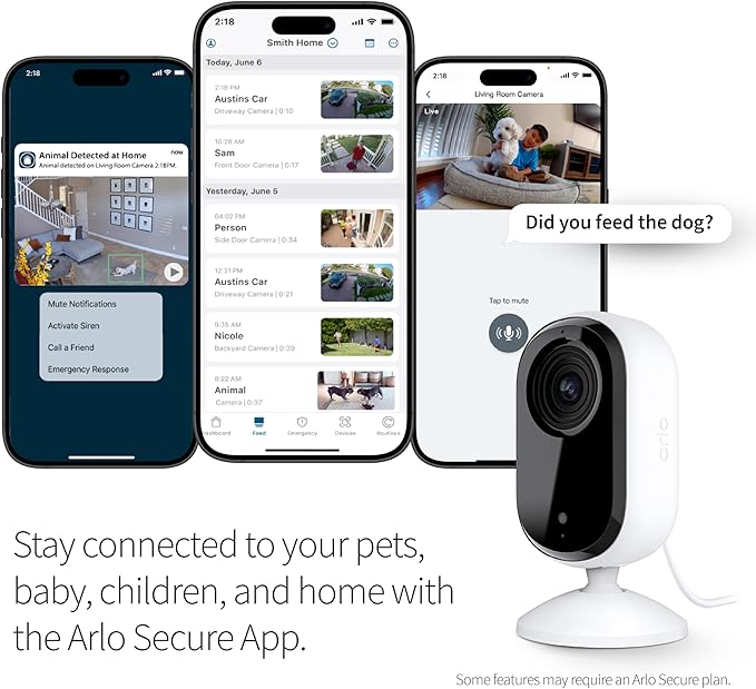 Arlo Essential Security Camera HD | Indoor Only | 2nd Gen | Pet Camera & Baby Monitor | Wired, Automated Privacy Shield, 2-Way Audio, Night Vision, Live Stream, Motion Alerts,Notifications|White 1 Cam