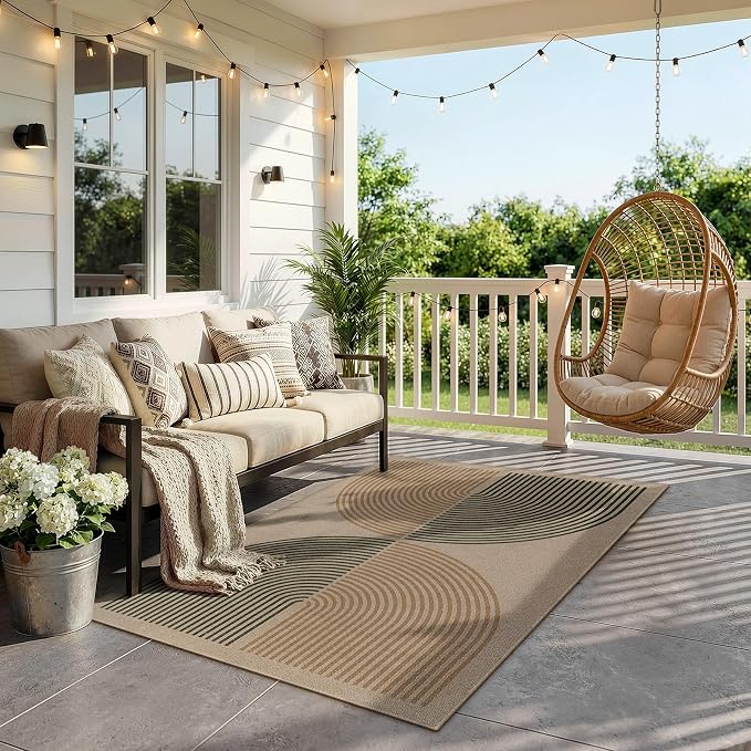 Lahome Modern Rainbow Easy Jute 3x5 Patio Rug, Washable Rugs
