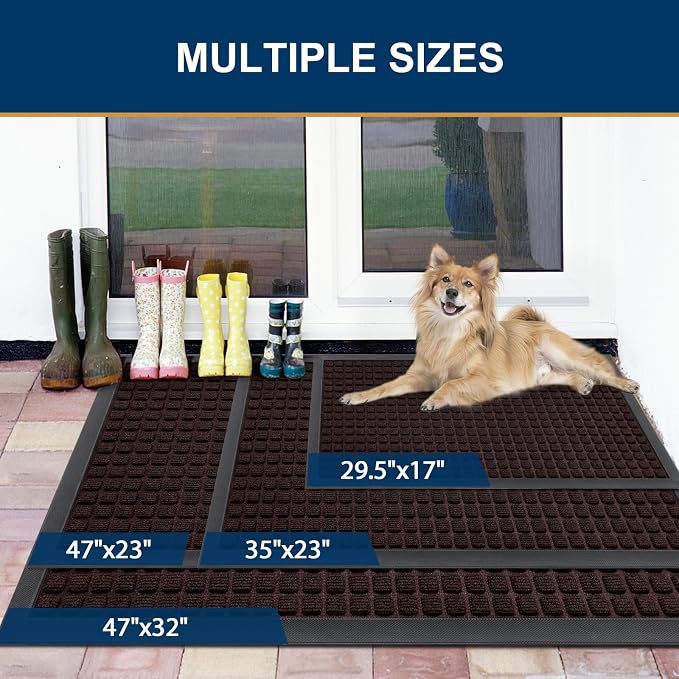 Smiry Front Door Mat Outside Entrance, Heavy Duty Natural Rubber Doormat