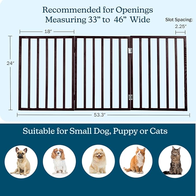 3-Panel Indoor Foldable Dog Fence for Stairs, Hallways, or Doorways - 54x24-Inch Wood Freestanding Dog Gates by PETMAKER (Brown)