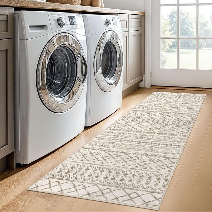 KUTA Moroccan Runner Rug 2x6 Non-Slip Vintage Beige Boho Hallway Kitchen Rugs