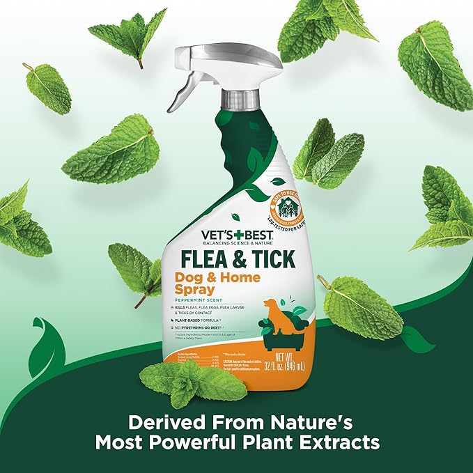 Vet’s Best Flea and Tick Home Spray – Plant-Based Flea and Tick Treatment for Dogs and Indoor Use – Natural Spray with Essential Oils for Flea Control in Home – 32 oz Bottles, 2 Pack