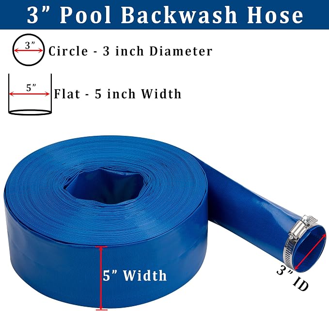 3 in x 100 ft Pool Backwash Hose Heavy Duty Drain Discharge Double PVC Lay flat