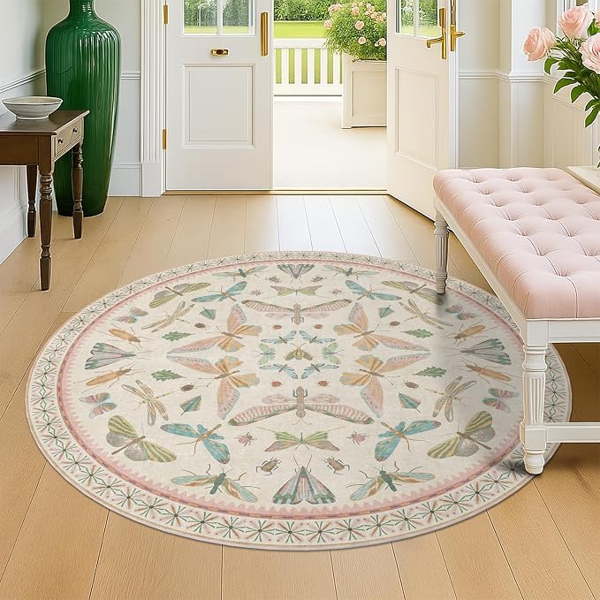 Insect Pink and Blue 5ft Round Area Rug