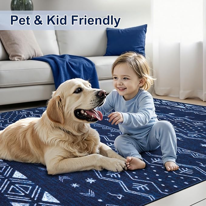 SERISSA 2x4 Rugs for Entryway, Washable Non-Slip Blue and White Small Runner Rug