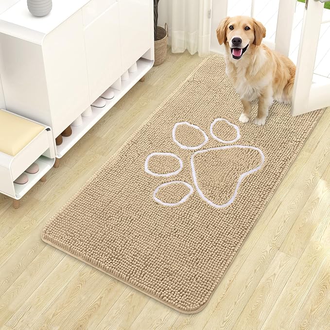 OLANLY Dog Door Mat for Muddy Paws 44x24, Paw Print Design, Absorbs Moisture