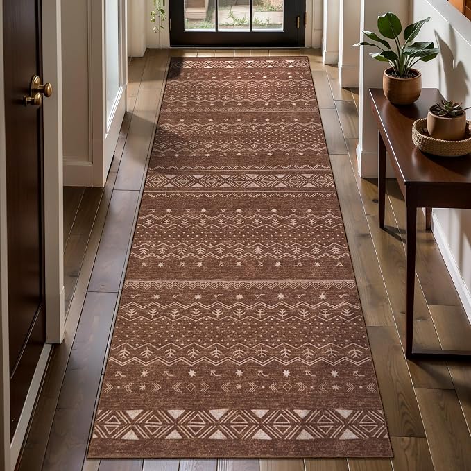 SERISSA 2x6 Kitchen Runner Rug, Washable Non-Slip Coffee Brown Boho Rug