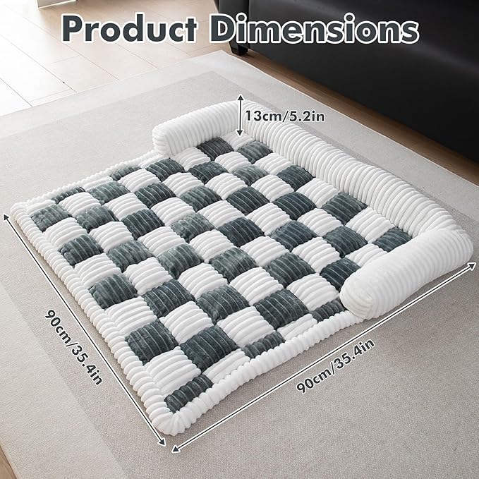 LiveGo Fuzzy Pet Couch Covers for Sofa, Dog Couch Cover Fuzzy Sofa Cover Cream Square Plaid Dog Bed Plush Dog Mat for Furniture Protector for Large Medium Dogs and Cats