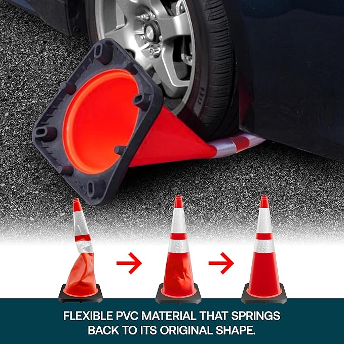 Brimar 28 Inch Traffic Cones, 6 Pack, Orange PVC Safety Cones with Black Base for Construction, Road Parking, MUTCD Approved Traffic Cones with 3M Reflective Bands, Structurally Stable Wearproof