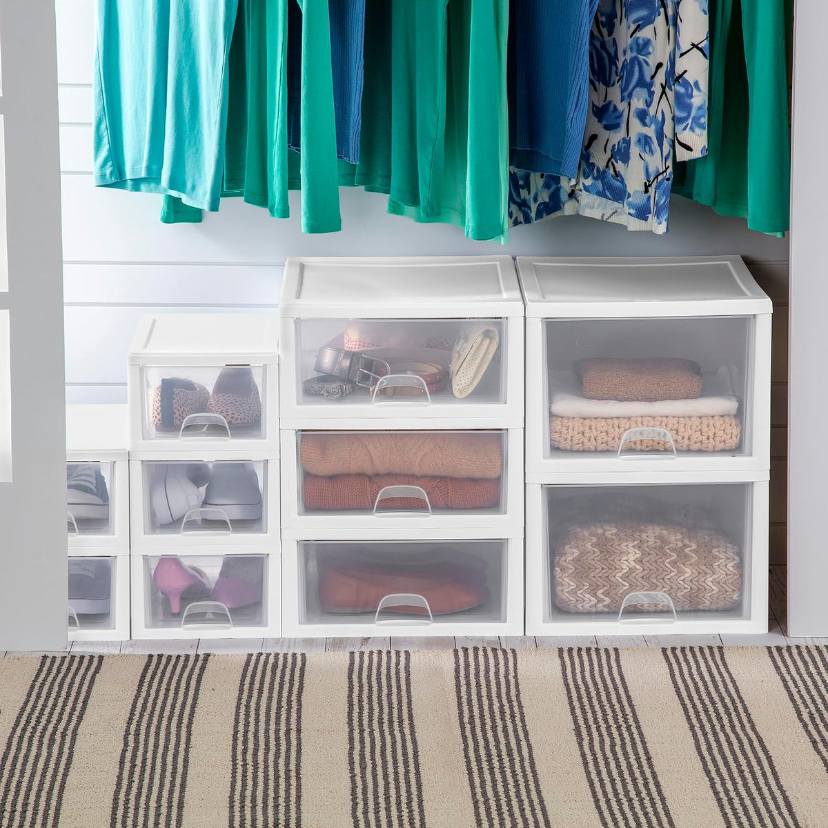 Sterilite Stacking Drawer Storage Organizer for Clothes, 6 Quart, 6-Pack