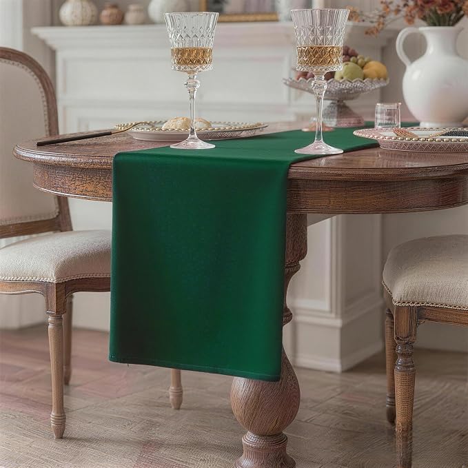 Green Table Runner, Waterproof Washable Runners 60 Inches Long | Reusable 12x60