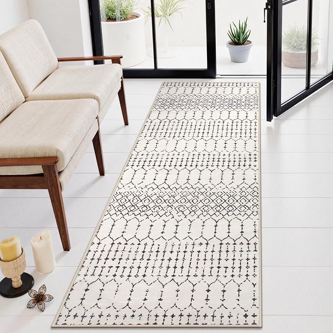 Lahome Moroccan Runners for Hallways 2x8 Beige Washable Runner Rug Non-Slip