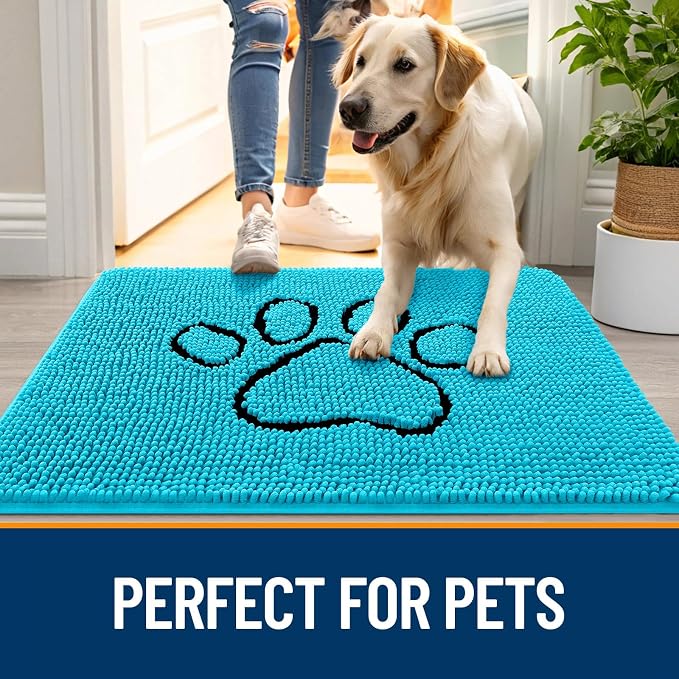 OLANLY Dog Door Mat for Muddy Paws 30x20, Paw Print Design, Absorbs Moisture