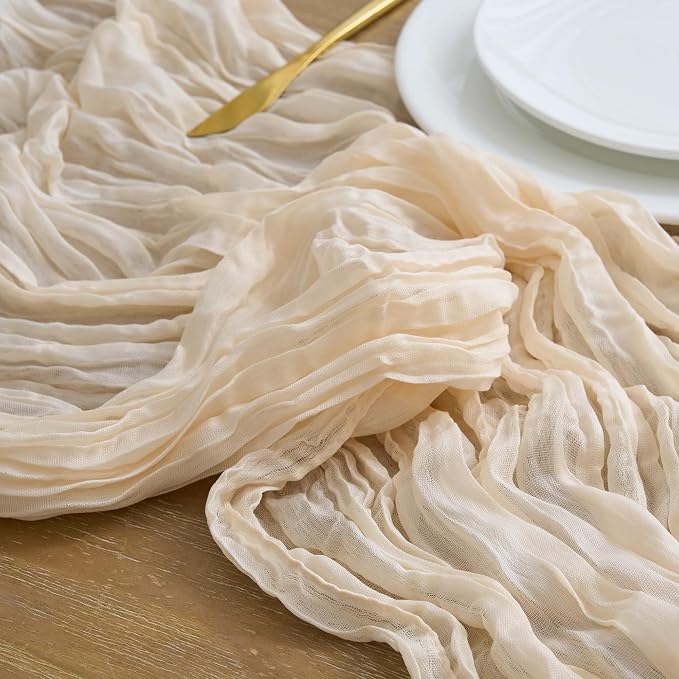 Asee'm 3pcs Beige Cheesecloth Table Runner Summer 10FT Boho Gauze Rustic | Boho