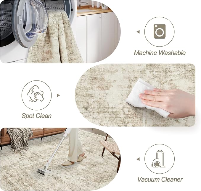 Soalmost Abstract Rug 8x10 Large Living Room Rugs Neutral Modern Washable Area