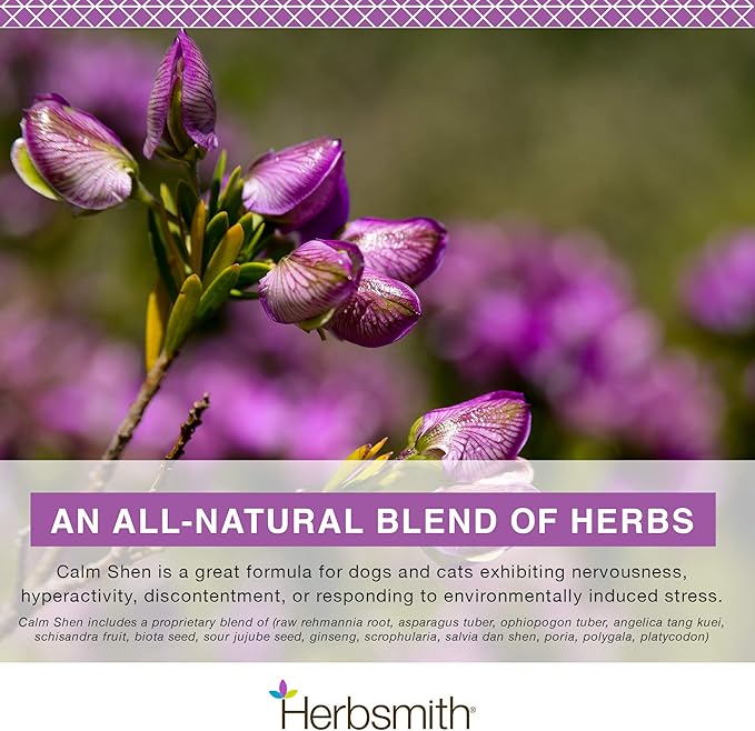 Herbsmith Calm Shen – Herbal Blend for Dogs & Cats – Natural Anxiety Remedy for Dogs & Cats – Feline and Canine Calming Supplement – 500g Powder