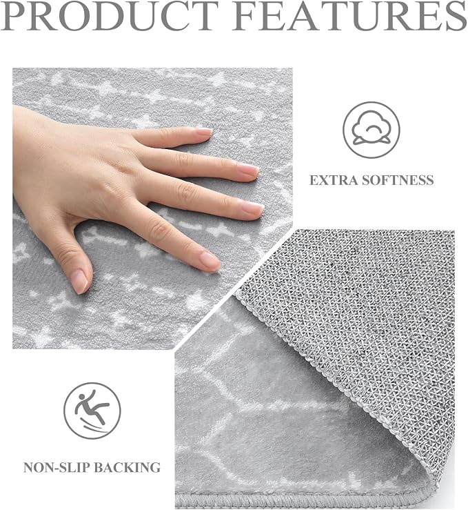 Lahome Moroccan 5Ft Round Rug Machine Washable Round Bedroom Carpet Grey
