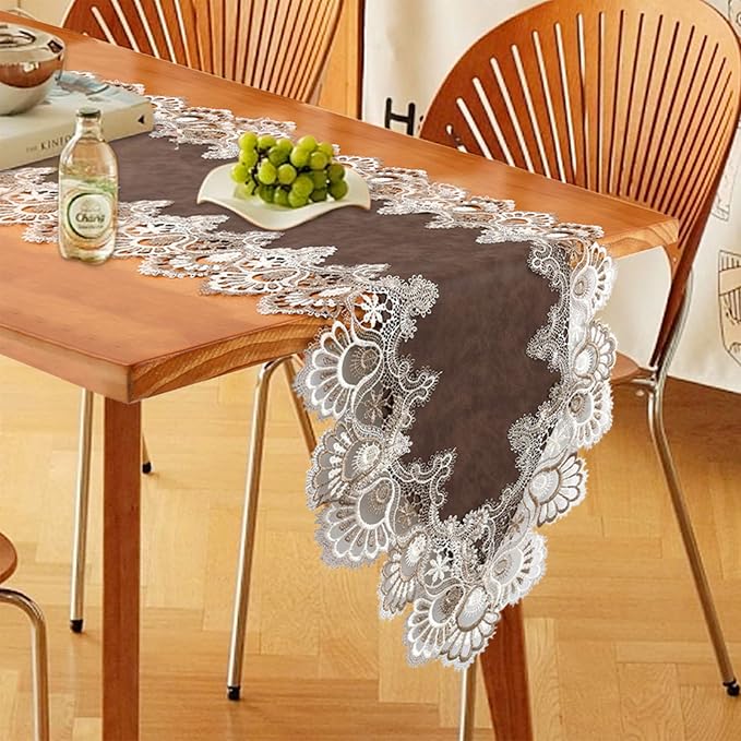 Lace Table Runner, Waterproof Oil-Proof PU Leather Table Runner