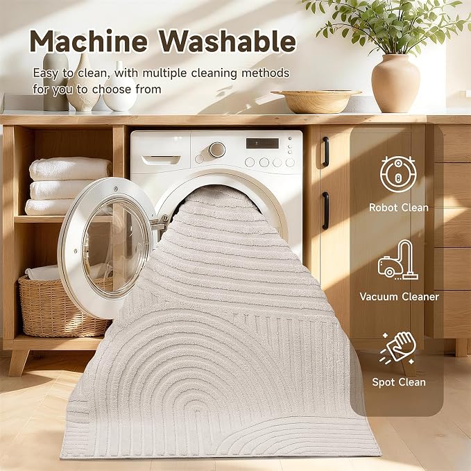 Pauwer 3x12 Washable Area Rugs for Living Room Modern Beige Solid Color Soft