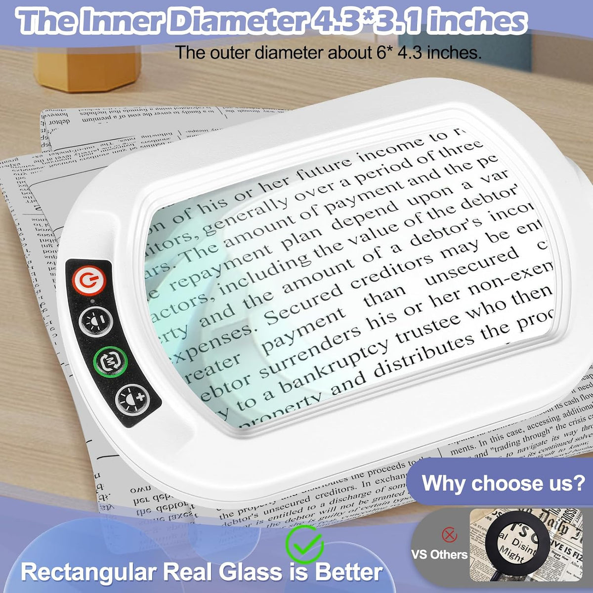 Drdefi 12X Square Magnifying Glass with Light and Stand, Real Glass LED Lighted Magnifier, 5 Color Modes Stepless Dimmable, Hands-Free Mag Desk Lamp with Clamp for Reading Craft Hobby Close Work White