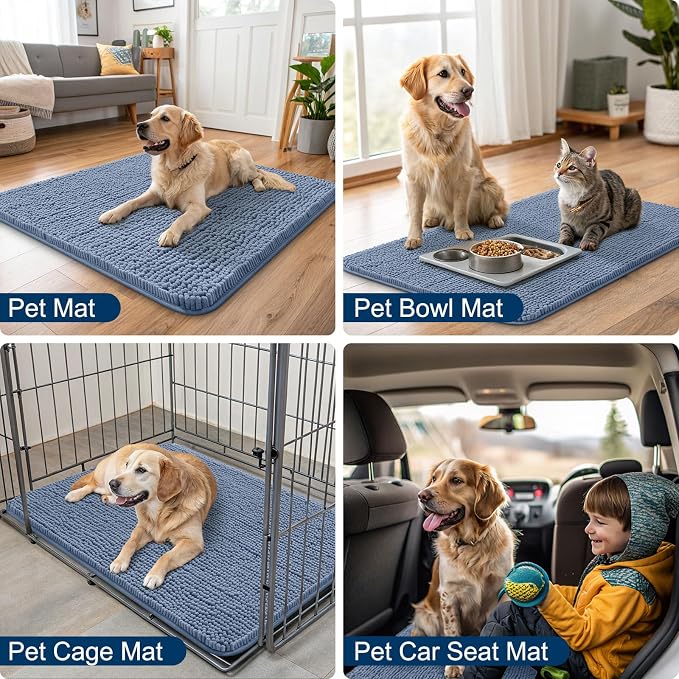 Smiry Dog Door Mat for Muddy Paws 54x32, Absorbent Dirt Trapper, Non-Slip