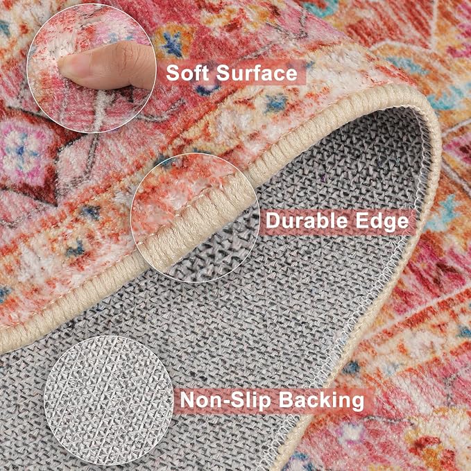 Yamaziot Washable Area Rug, 2x3 Small Entryway Rug Non-Slip Boho Vintage Rug